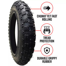 Load image into Gallery viewer, 4 Pack - 12 1/2 x 2 1/4” Pram Tyres (Black) Proven Chunky / Easy-Rolling Tread Pattern