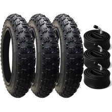 Load image into Gallery viewer, 3 Pack - 12 1/2 x 2 1/4 Pram Tyres (Black) - Plus 3 x Inner Tubes (Angled or Straight Valve Option)