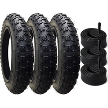 Load image into Gallery viewer, 3 Pack - 12 1/2 x 2 1/4 Pram Tyres (Black) - Plus 3 x Inner Tubes (Angled or Straight Valve Option)