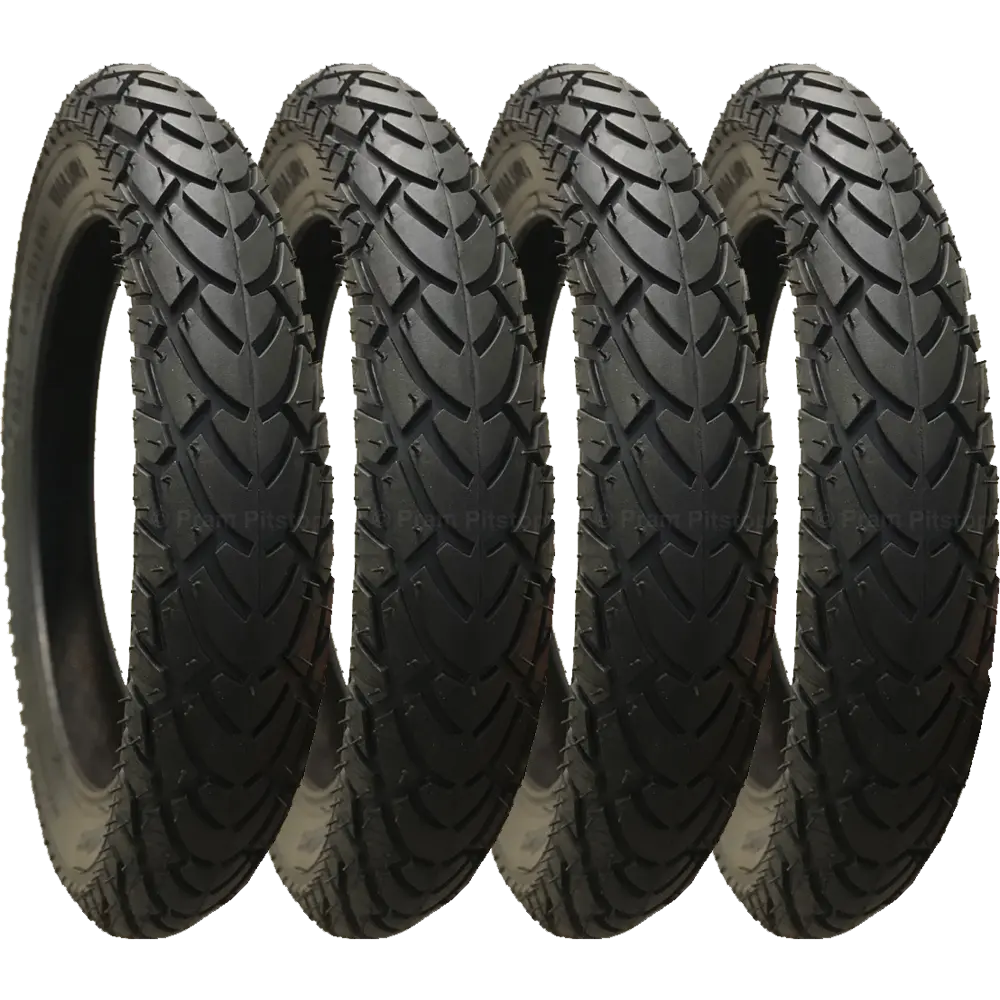 4 Pack - 12 1/2 x 1.75 x 2 1/4” Pram Tyres Black (Premium Brand; Mitas)