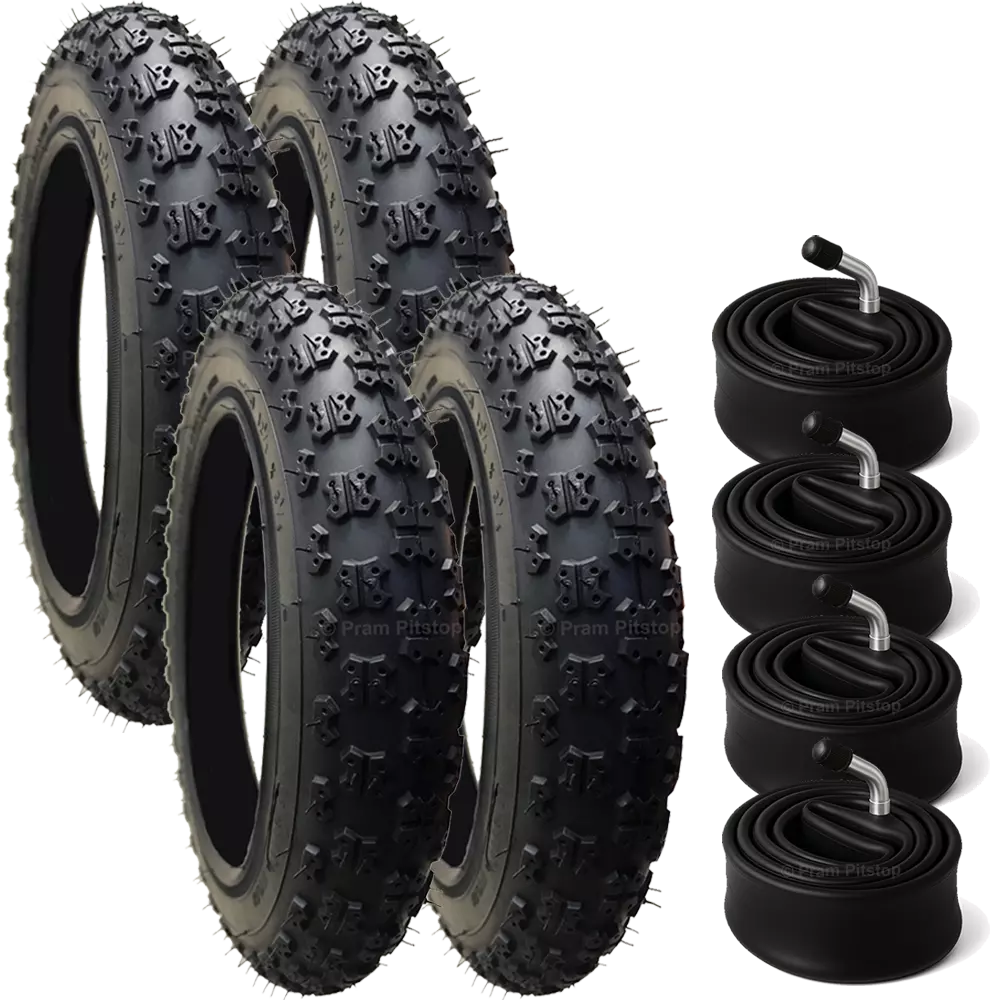 4 Pack - 12 1/2 x 2 1/4 Pram Tyres (Black) - Plus 4 x Inner Tubes (Angled or Straight Valve Option)