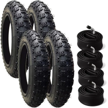 Load image into Gallery viewer, 4 Pack - 12 1/2 x 2 1/4 Pram Tyres (Black) - Plus 4 x Inner Tubes (Angled or Straight Valve Option)
