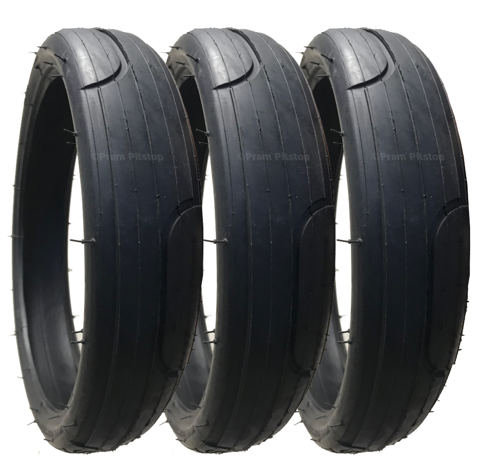 3 Pack - 60 x 230 Pram Tyres (Low Profile) Black. 'Speed' Style Tread