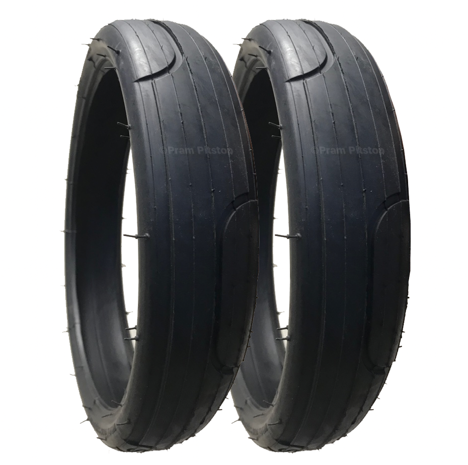 2 Pack - 60 x 230 Pram Tyres (Low Profile) Black. 'Speed' Style Tread