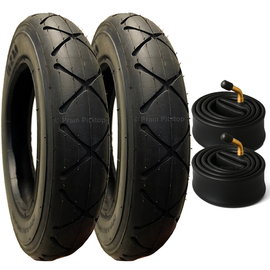 2 Pack - 10 x 2 Pram Tyres - Plus 2 x Inner Tubes (With 90 Degree Valves)