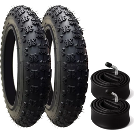 2 Pack - 12 1/2 x 2 1/4 Pram Tyres (Black) - Plus 2 x Inner Tubes (Angled or Straight Valve Option)