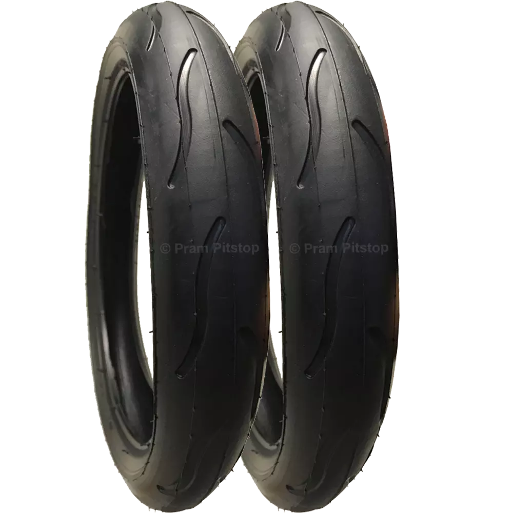 2 Pack - 300 x 55 Pram Tyres (Low Profile) Black. Fast Rolling & Long Lasting