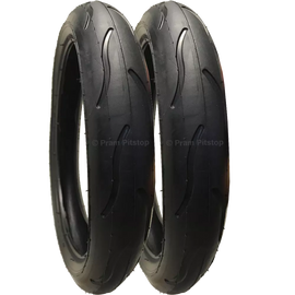 2 Pack - 300 x 55 Pram Tyres (Low Profile) Black. Fast Rolling & Long Lasting