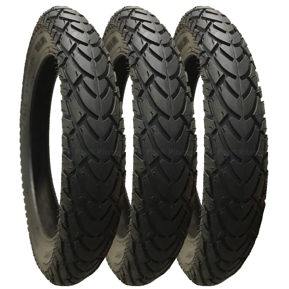 3 Pack - 12 1/2 x 1.75 x 2 1/4” Pram Tyres Black (Premium Brand; Mitas)