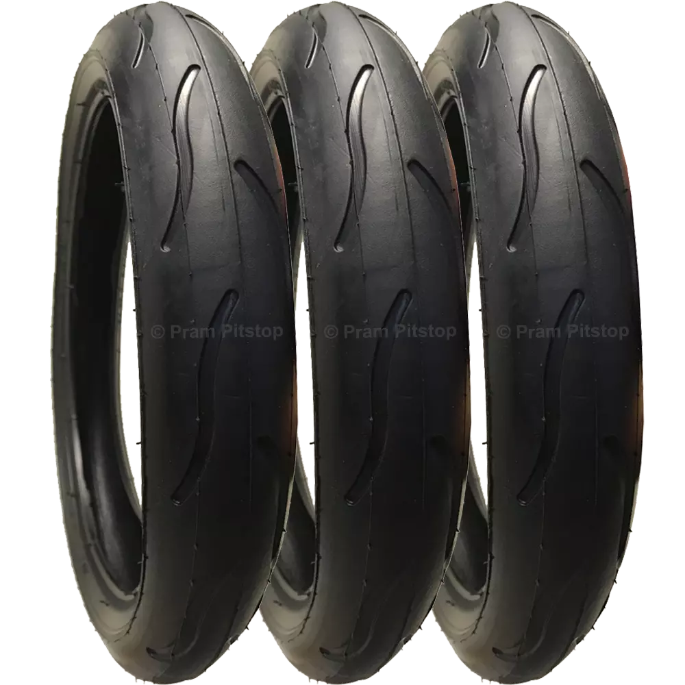 3 Pack - 300 x 55 Pram Tyres (Low Profile) Black. Fast Rolling & Long Lasting