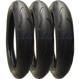 3 Pack - 300 x 55 Pram Tyres (Low Profile) Black. Fast Rolling & Long Lasting