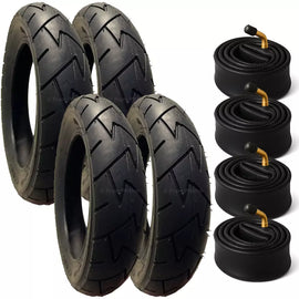 4 Pack - 10 x 1.75 x 2 Pram Tyres (Premium Brand: Mitas) Plus 4 x Inner Tubes (With 90 Degree Valve)