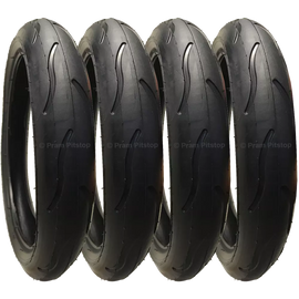 4 Pack - 300 x 55 Pram Tyres (Low Profile) Black. Fast Rolling & Long Lasting