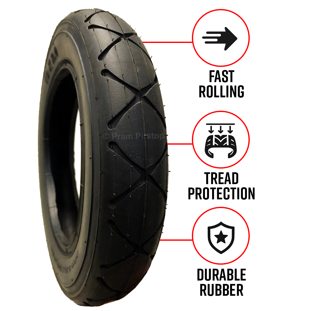 4 Pack - 10 x 2 Pram Tyres - Plus 4 x Inner Tubes (With 90 Degree Valves)
