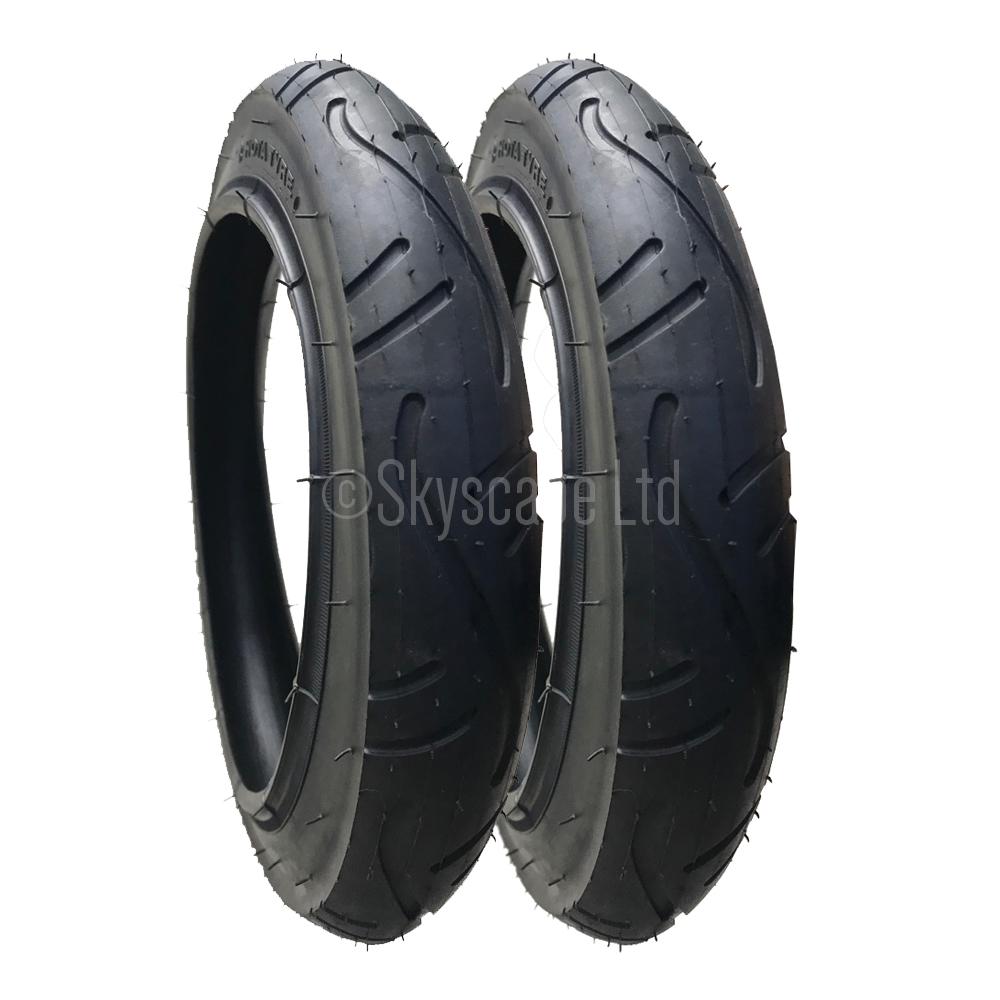 2 Pack - 12 x 1.75 - 2 1/4” Pram Tyres in Black - To fit Quinny Speedi