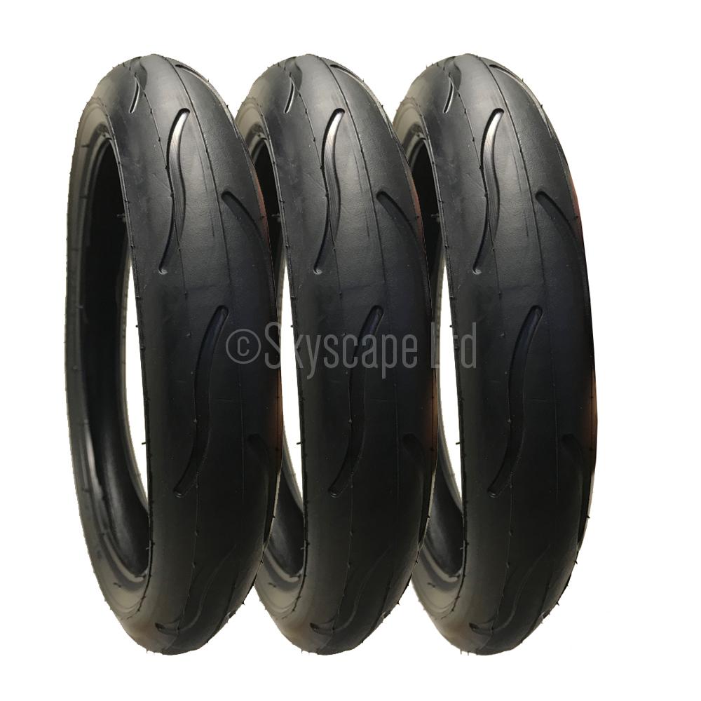 3 Pack - 300 x 55 Pram Tyres (Low Profile) in Black - To fit Phil and Teds Verve